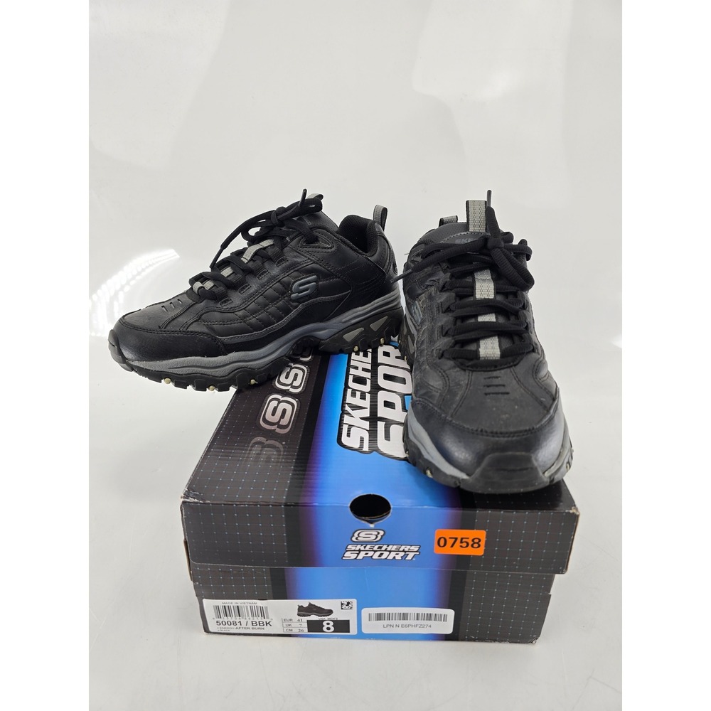 Skechers Energy After Burn Mens 8 Black Leather‎ Athletic Training Shoes - VG